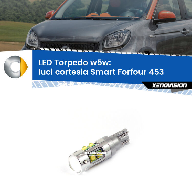 <strong>Luci Cortesia LED 6000k per Smart Forfour</strong> 453 2014 in poi. Lampadine <strong>W5W</strong> canbus modello Torpedo.