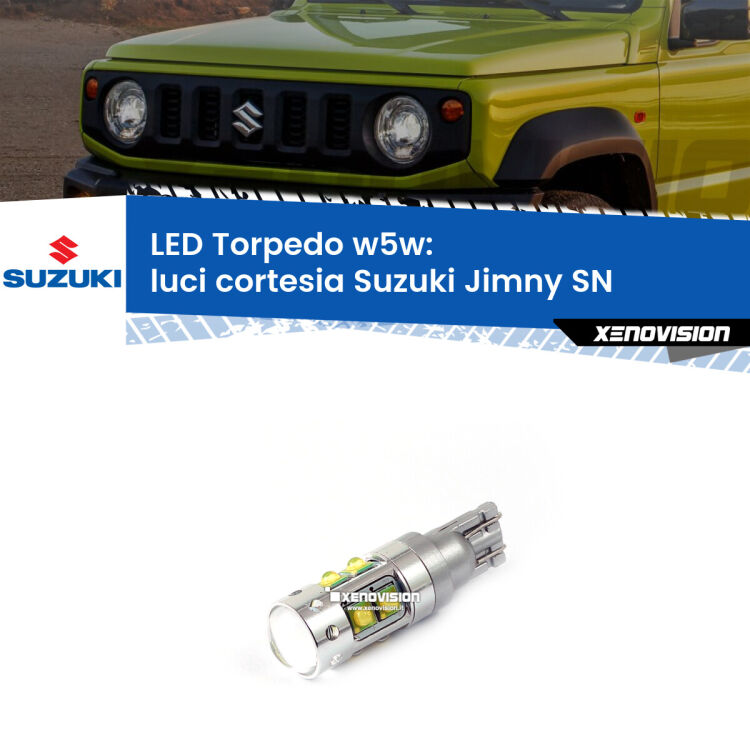 <strong>Luci Cortesia LED 6000k per Suzuki Jimny</strong> SN 1998 in poi. Lampadine <strong>W5W</strong> canbus modello Torpedo.