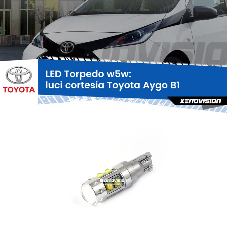 <strong>Luci Cortesia LED 6000k per Toyota Aygo</strong> B1 2005 - 2014. Lampadine <strong>W5W</strong> canbus modello Torpedo.