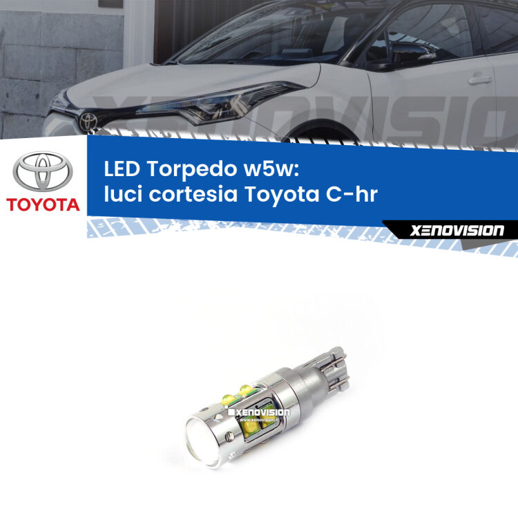 <strong>Luci Cortesia LED 6000k per Toyota C-hr</strong>  anteriori. Lampadine <strong>W5W</strong> canbus modello Torpedo.