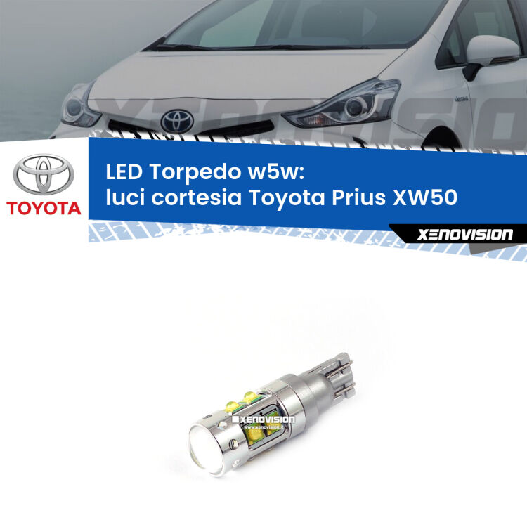 <strong>Luci Cortesia LED 6000k per Toyota Prius</strong> XW50 anteriori. Lampadine <strong>W5W</strong> canbus modello Torpedo.