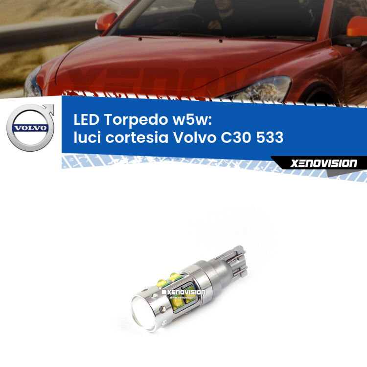 <strong>Luci Cortesia LED 6000k per Volvo C30</strong> 533 2006 - 2013. Lampadine <strong>W5W</strong> canbus modello Torpedo.