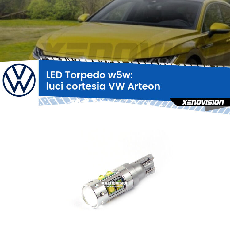 <strong>Luci Cortesia LED 6000k per VW Arteon</strong>  2017 in poi. Lampadine <strong>W5W</strong> canbus modello Torpedo.