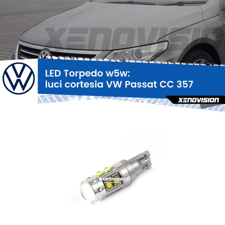<strong>Luci Cortesia LED 6000k per VW Passat CC</strong> 357 2008 - 2012. Lampadine <strong>W5W</strong> canbus modello Torpedo.