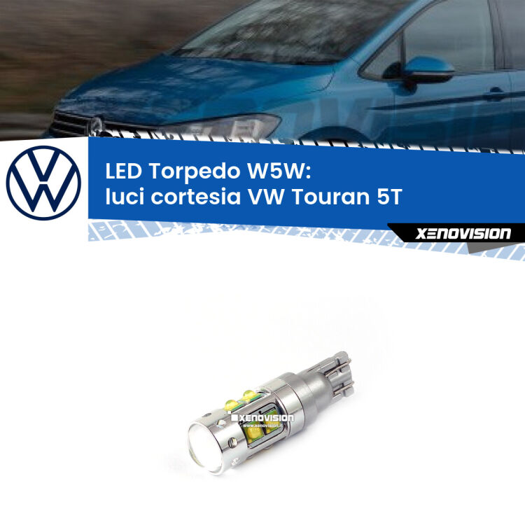 <strong>Luci Cortesia LED 6000k per VW Touran</strong> 5T 2015 - 2019. Lampadine <strong>W5W</strong> canbus modello Torpedo.