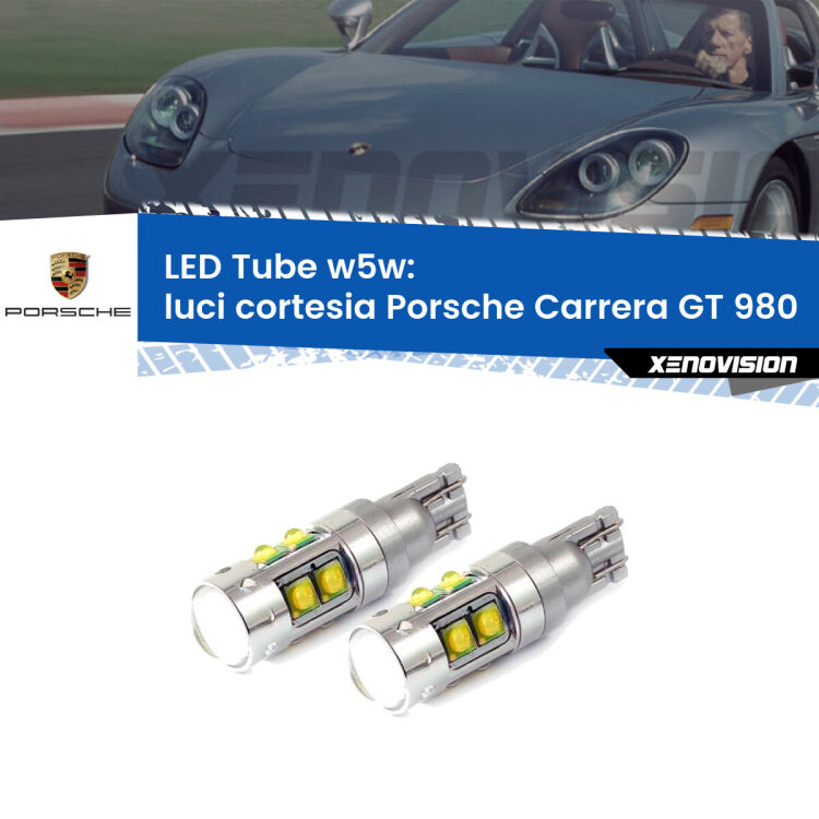 Luci Cortesia LED W5W Porsche Carrera GT 980 2003 - 2006 W5W Tube <strong>Luci Cortesia LED 6000k per Porsche Carrera GT</strong> 980 2003 - 2006. Lampadine <strong>W5W</strong> canbus modello Tube, luce bianco lunare, lunga durata e compatibilità.