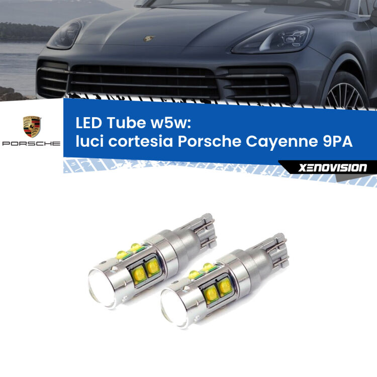 0 Luci Cortesia LED W5W Porsche Cayenne 9PA 2002 - 2010 W5W Tube <strong>Luci Cortesia LED 6000k per Porsche Cayenne</strong> 9PA 2002 - 2010. Lampadine <strong>W5W</strong> canbus modello Tube, luce bianco lunare, lunga durata e compatibilità.