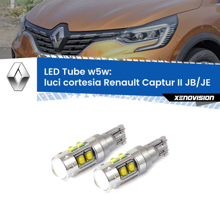 Luci Cortesia LED W5W Renault Captur II JB/JE 2019 in poi W5W Tube <strong>Luci Cortesia LED 6000k per Renault Captur II</strong> JB/JE 2019 in poi. Lampadine <strong>W5W</strong> canbus modello Tube, luce bianco lunare, lunga durata e compatibilità.