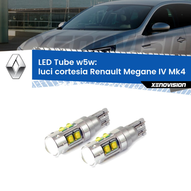 Luci Cortesia LED W5W Renault Megane IV Mk4 2016 in poi W5W Tube <strong>Luci Cortesia LED 6000k per Renault Megane IV</strong> Mk4 2016 in poi. Lampadine <strong>W5W</strong> canbus modello Tube, luce bianco lunare, lunga durata e compatibilità.