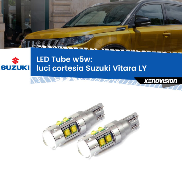 0 Luci Cortesia LED W5W Suzuki Vitara LY anteriori W5W Tube <strong>Luci Cortesia LED 6000k per Suzuki Vitara</strong> LY anteriori. Lampadine <strong>W5W</strong> canbus modello Tube, luce bianco lunare, lunga durata e compatibilità.