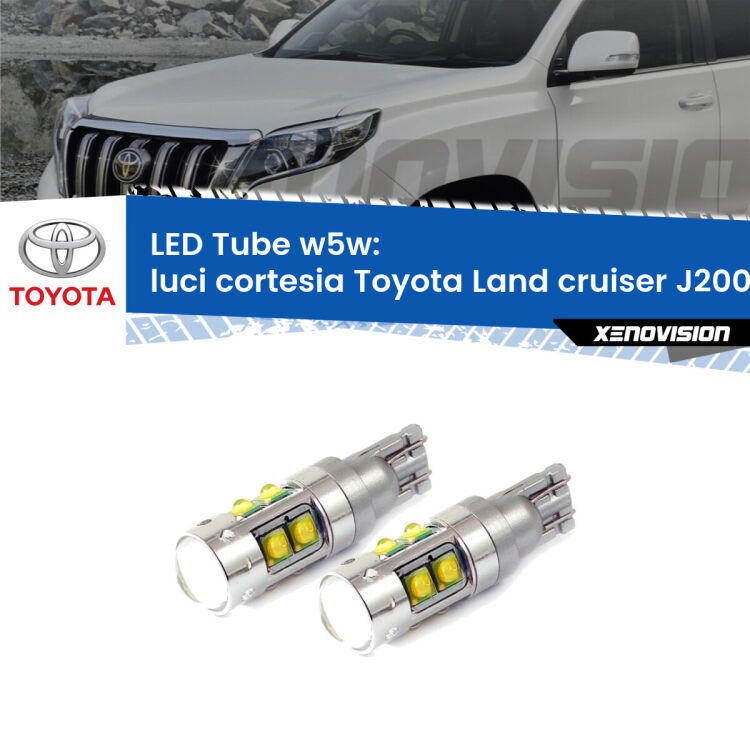 Luci Cortesia LED W5W Toyota Land cruiser J200 2007 in poi W5W Tube <strong>Luci Cortesia LED 6000k per Toyota Land cruiser</strong> J200 2007 in poi. Lampadine <strong>W5W</strong> canbus modello Tube, luce bianco lunare, lunga durata e compatibilità.