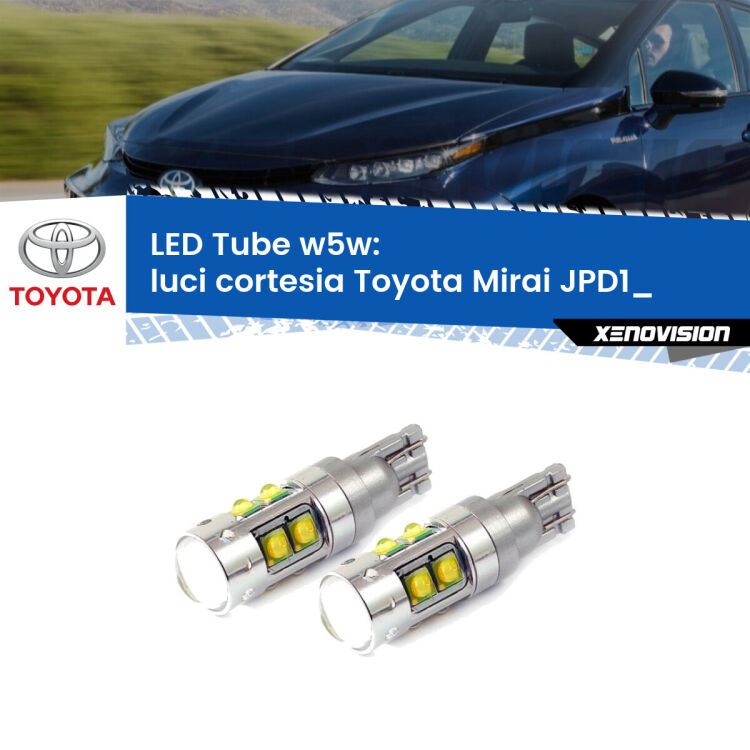 Luci Cortesia LED W5W Toyota Mirai JPD1_ anteriori W5W Tube <strong>Luci Cortesia LED 6000k per Toyota Mirai</strong> JPD1_ anteriori. Lampadine <strong>W5W</strong> canbus modello Tube, luce bianco lunare, lunga durata e compatibilità.