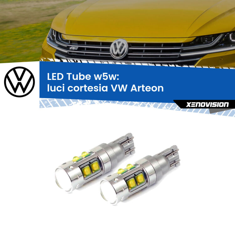 0 Luci Cortesia LED W5W VW Arteon  2017 in poi W5W Tube <strong>Luci Cortesia LED 6000k per VW Arteon</strong>  2017 in poi. Lampadine <strong>W5W</strong> canbus modello Tube, luce bianco lunare, lunga durata e compatibilità.
