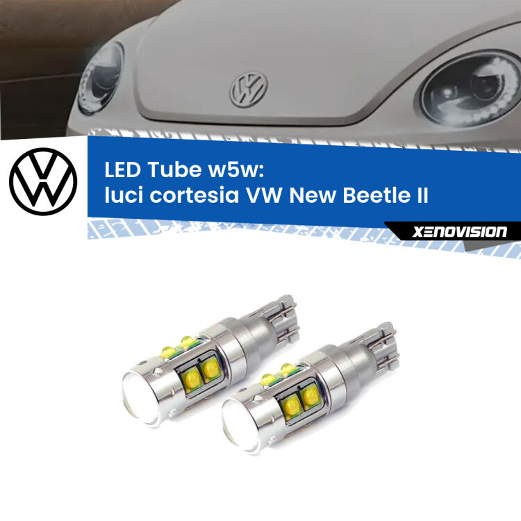 0 Luci Cortesia LED W5W VW New Beetle II 2011 - 2019 W5W Tube <strong>Luci Cortesia LED 6000k per VW New Beetle</strong> II 2011 - 2019. Lampadine <strong>W5W</strong> canbus modello Tube, luce bianco lunare, lunga durata e compatibilità.