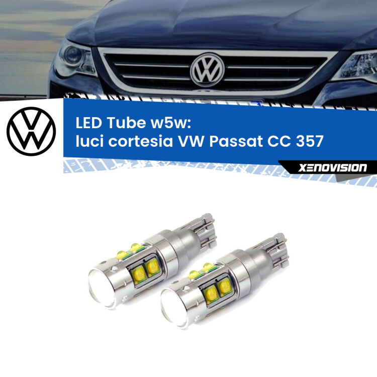Luci Cortesia LED W5W VW Passat CC 357 2008 - 2012 W5W Tube <strong>Luci Cortesia LED 6000k per VW Passat CC</strong> 357 2008 - 2012. Lampadine <strong>W5W</strong> canbus modello Tube, luce bianco lunare, lunga durata e compatibilità.