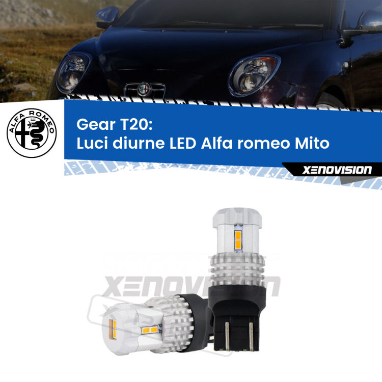 <strong>LED T20 </strong><strong>Luci diurne</strong> <strong>Alfa romeo</strong> <strong>Mito </strong> 2008 - 2018. Coppia LED effetto Stealth, ottima resa in ogni direzione, Qualità Massima.
