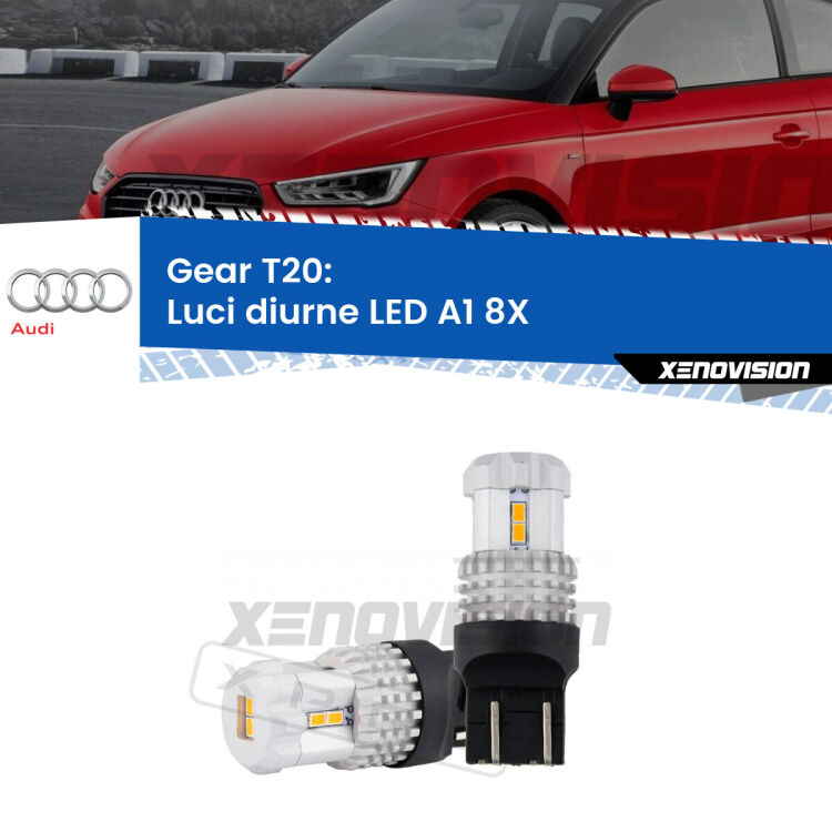 <strong>LED T20 </strong><strong>Luci diurne</strong> <strong>Audi</strong> <strong>A1 </strong>(8X) 2010 - 2014. Coppia LED effetto Stealth, ottima resa in ogni direzione, Qualità Massima.