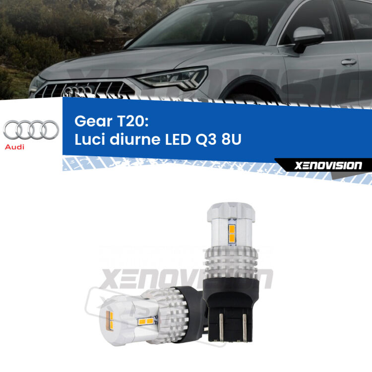 <strong>LED T20 </strong><strong>Luci diurne</strong> <strong>Audi</strong> <strong>Q3 </strong>(8U) 2011 - 2018. Coppia LED effetto Stealth, ottima resa in ogni direzione, Qualità Massima.