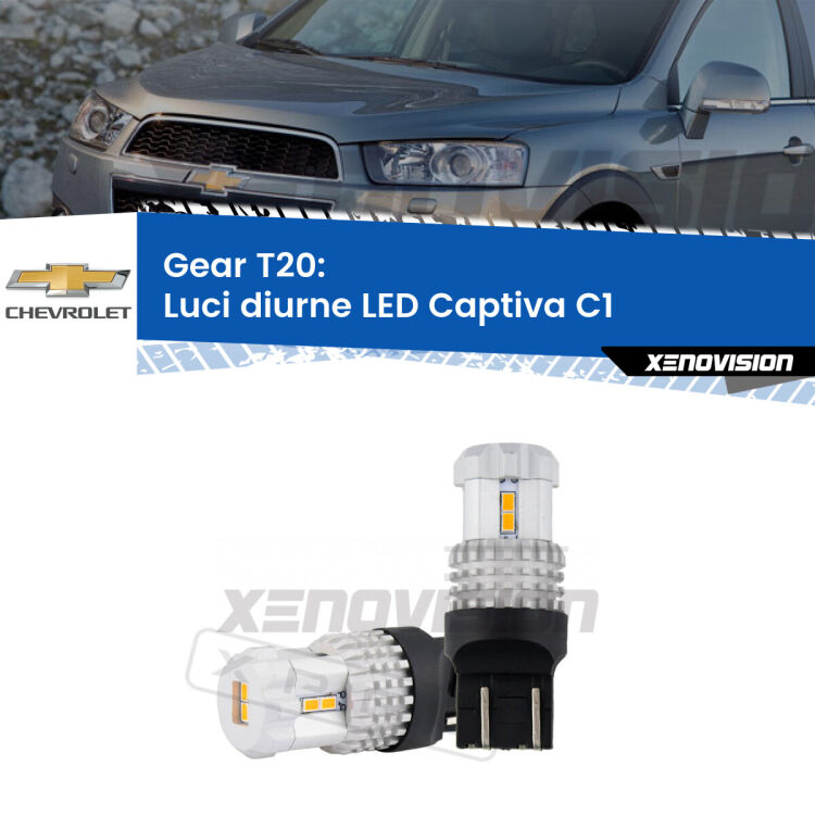 <strong>LED T20 </strong><strong>Luci diurne</strong> <strong>Chevrolet</strong> <strong>Captiva </strong>(C1) 2006 - 2018. Coppia LED effetto Stealth, ottima resa in ogni direzione, Qualità Massima.