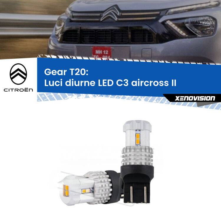 0 Luci diurne LED Citroën C3 aircross II 2024 in poi: T20 Bolt <strong>LED T20 </strong><strong>Luci diurne</strong> <strong>Citroën</strong> <strong>C3 aircross </strong>(II) 2024 in poi. Coppia LED effetto Stealth, ottima resa in ogni direzione, Qualità Massima.