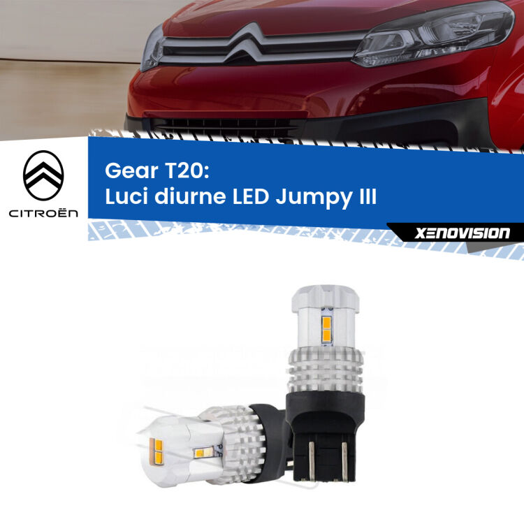 0 Luci diurne LED Citroën Jumpy III 2016 in poi: T20 Bolt <strong>LED T20 </strong><strong>Luci diurne</strong> <strong>Citroën</strong> <strong>Jumpy </strong>(III) 2016 in poi. Coppia LED effetto Stealth, ottima resa in ogni direzione, Qualità Massima.