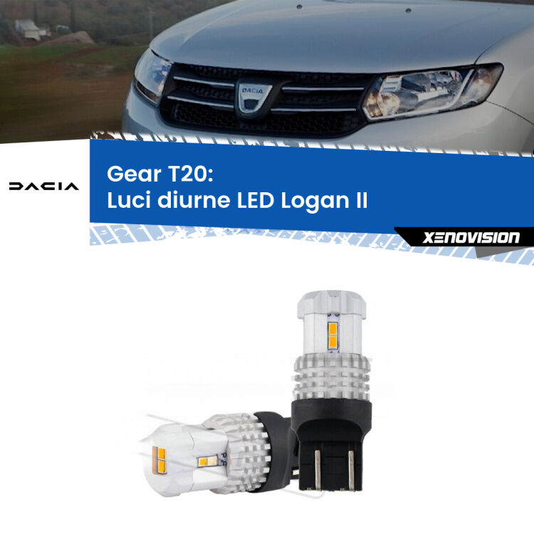 0 Luci diurne LED Dacia Logan II 2012 in poi: T20 Bolt <strong>LED T20 </strong><strong>Luci diurne</strong> <strong>Dacia</strong> <strong>Logan </strong>(II) 2012 in poi. Coppia LED effetto Stealth, ottima resa in ogni direzione, Qualità Massima.