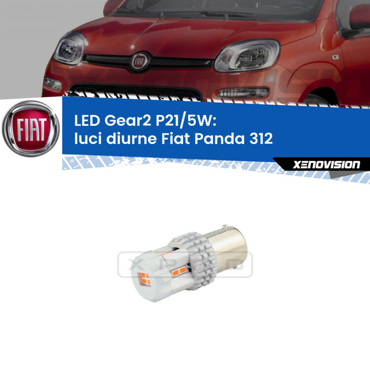<strong>Luci diurne LED no-spie per Fiat Panda</strong> 312 2012 in poi. Una lampada <strong>P21/5W</strong> modello Gear da Xenovision.