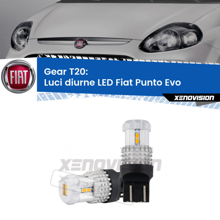 <strong>LED T20 </strong><strong>Luci diurne</strong> <strong>Fiat</strong> <strong>Punto Evo </strong> 2009 - 2015. Coppia LED effetto Stealth, ottima resa in ogni direzione, Qualità Massima.