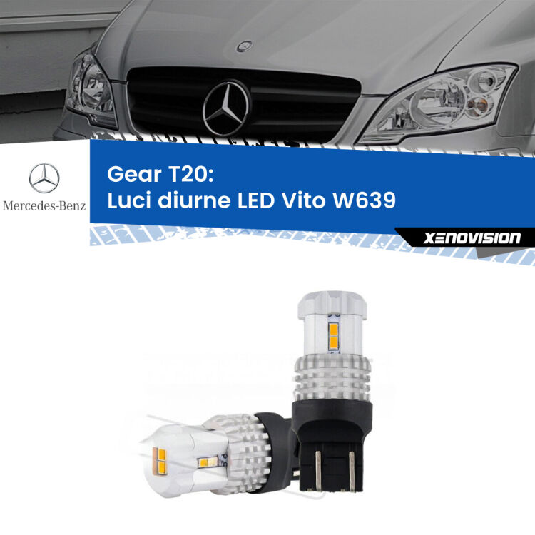 0 Luci diurne LED Mercedes Vito W639 2011 - 2012: T20 Bolt <strong>LED T20 </strong><strong>Luci diurne</strong> <strong>Mercedes</strong> <strong>Vito </strong>(W639) 2011 - 2012. Coppia LED effetto Stealth, ottima resa in ogni direzione, Qualità Massima.
