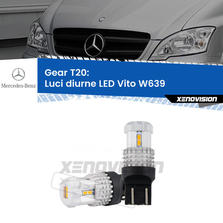 <strong>LED T20 </strong><strong>Luci diurne</strong> <strong>Mercedes</strong> <strong>Vito </strong>(W639) 2011 - 2012. Coppia LED effetto Stealth, ottima resa in ogni direzione, Qualità Massima.