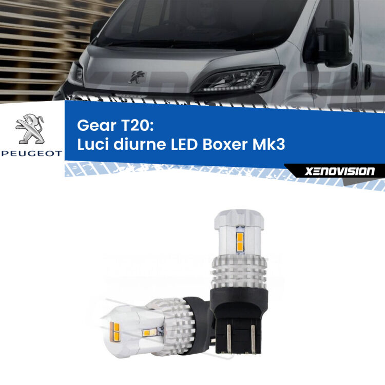 0 Luci diurne LED Peugeot Boxer Mk3 2014 in poi: T20 Bolt <strong>LED T20 </strong><strong>Luci diurne</strong> <strong>Peugeot</strong> <strong>Boxer </strong>(Mk3) 2014 in poi. Coppia LED effetto Stealth, ottima resa in ogni direzione, Qualità Massima.