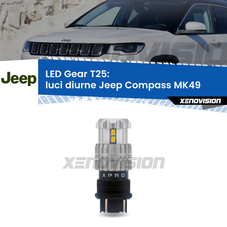 <strong>Luci diurne LED per Jeep Compass</strong> MK49 2006 - 2016. Lampada <strong>T25</strong> 6000k modello Gear.