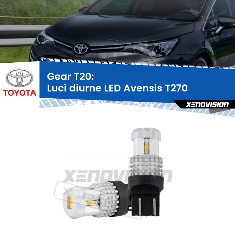 <strong>LED T20 </strong><strong>Luci diurne</strong> <strong>Toyota</strong> <strong>Avensis </strong>(T270) 2009 - 2015. Coppia LED effetto Stealth, ottima resa in ogni direzione, Qualità Massima.