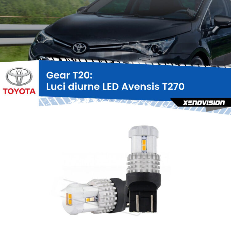 0 Luci diurne LED Toyota Avensis T270 2011 - 2018: T20 Bolt <strong>LED T20 </strong><strong>Luci diurne</strong> <strong>Toyota</strong> <strong>Avensis </strong>(T270) 2011 - 2018. Coppia LED effetto Stealth, ottima resa in ogni direzione, Qualità Massima.