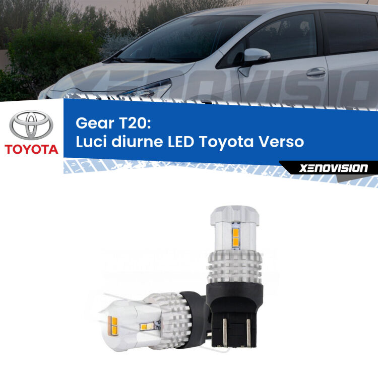 0 Luci diurne LED Toyota Verso 2012 - 2018: T20 Bolt <strong>LED T20 </strong><strong>Luci diurne</strong> <strong>Toyota</strong> <strong>Verso </strong> 2012 - 2018. Coppia LED effetto Stealth, ottima resa in ogni direzione, Qualità Massima.