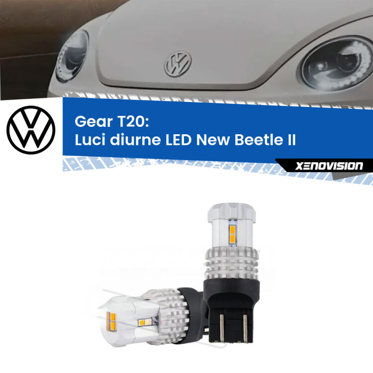 0 Luci diurne LED VW New Beetle II 2011 - 2019: T20 Bolt <strong>LED T20 </strong><strong>Luci diurne</strong> <strong>VW</strong> <strong>New Beetle </strong>(II) 2011 - 2019. Coppia LED effetto Stealth, ottima resa in ogni direzione, Qualità Massima.
