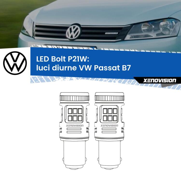 <strong>Luci diurne LED per VW Passat</strong> B7 2010 - 2014. Coppia lampade <strong>P21W</strong> modello Bolt canbus.