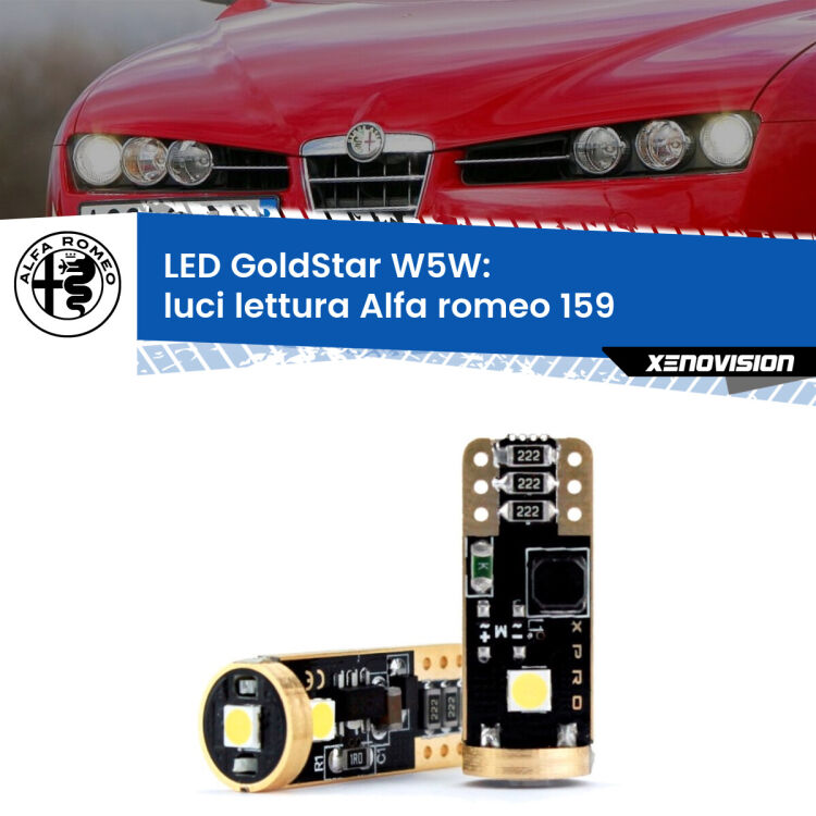 0 Luci Lettura LED Alfa romeo 159  2005 - 2012: T10 GoldStar <strong>Luci Lettura LED Alfa romeo 159</strong>  2005 - 2012: ottima luminosità a 360 gradi. Si inseriscono ovunque. Canbus, Top Quality.