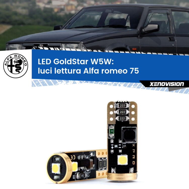 0 Luci Lettura LED Alfa romeo 75  1985 - 1992: T10 GoldStar <strong>Luci Lettura LED Alfa romeo 75</strong>  1985 - 1992: ottima luminosità a 360 gradi. Si inseriscono ovunque. Canbus, Top Quality.