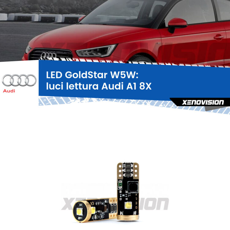 <strong>Luci Lettura LED Audi A1</strong> 8X 2010 - 2018: ottima luminosità a 360 gradi. Si inseriscono ovunque. Canbus, Top Quality.