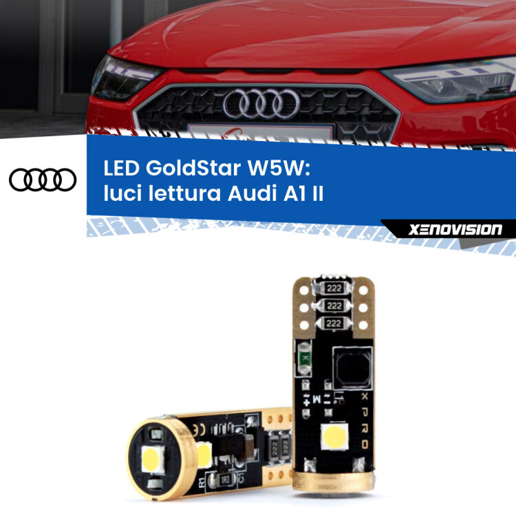 0 Luci Lettura LED Audi A1 II 2019 in poi: T10 GoldStar <strong>Luci Lettura LED Audi A1</strong> II 2019 in poi: ottima luminosità a 360 gradi. Si inseriscono ovunque. Canbus, Top Quality.