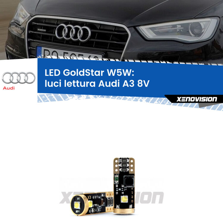 <strong>Luci Lettura LED Audi A3</strong> 8V 2013 - 2020: ottima luminosità a 360 gradi. Si inseriscono ovunque. Canbus, Top Quality.
