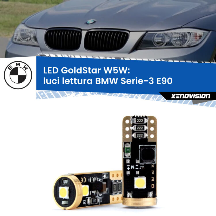 0 Luci Lettura LED BMW Serie-3 E90 2005 - 2011: T10 GoldStar <strong>Luci Lettura LED BMW Serie-3</strong> E90 2005 - 2011: ottima luminosità a 360 gradi. Si inseriscono ovunque. Canbus, Top Quality.