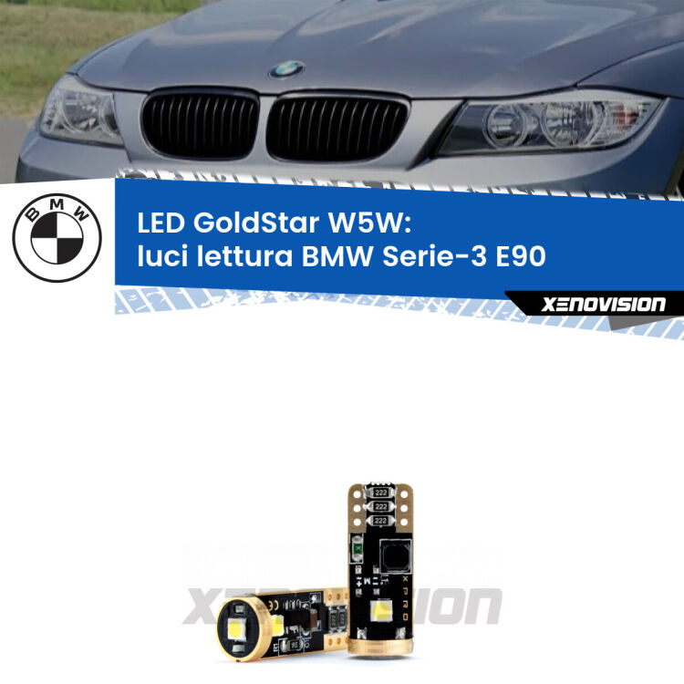 0 Luci Lettura LED BMW Serie-3 E90 2005 - 2011: W5W GoldStar <strong>Luci Lettura LED BMW Serie-3</strong> E90 2005 - 2011: ottima luminosità a 360 gradi. Si inseriscono ovunque. Canbus, Top Quality.