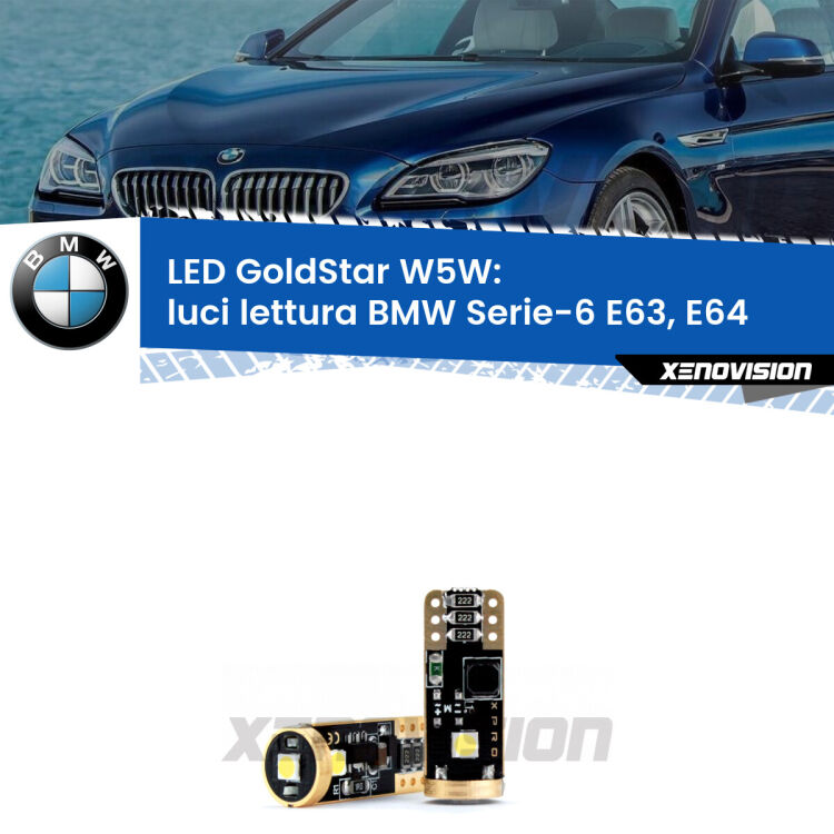<strong>Luci Lettura LED BMW Serie-6</strong> E63, E64 2004 - 2010: ottima luminosità a 360 gradi. Si inseriscono ovunque. Canbus, Top Quality.