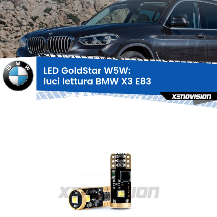 <strong>Luci Lettura LED BMW X3</strong> E83 anteriori: ottima luminosità a 360 gradi. Si inseriscono ovunque. Canbus, Top Quality.