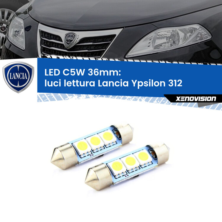0 Luci Lettura LED c5w 36mm Lancia Ypsilon II 312 2011 in poi (Coppia) <strong>Luci Lettura LED per Lancia Ypsilon</strong> II 312 2011 in poi. Coppia lampade <strong>C5W</strong> 36mm estremamente longeve.