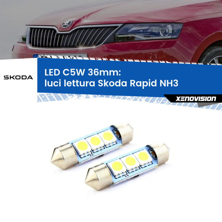 0 Luci Lettura LED c5w 36mm Skoda Rapid NH3 posteriori (Coppia) <strong>Luci Lettura LED per Skoda Rapid</strong> NH3 posteriori. Coppia lampade <strong>C5W</strong> 36mm estremamente longeve.