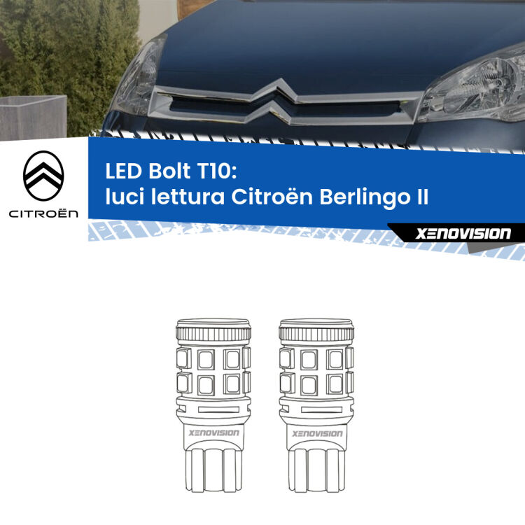 0 Luci Lettura LED Citroën Berlingo II 2008 - 2017: T10 Bolt <strong>Luci Lettura LED per Citroën Berlingo</strong> II 2008 - 2017. Coppia lampade <strong>T10</strong> modello Bolt canbus.