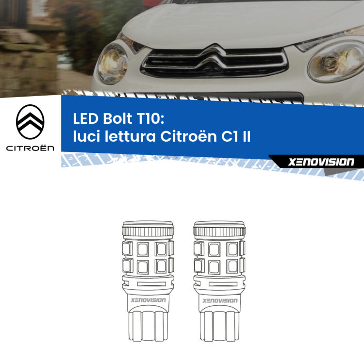 0 Luci Lettura LED Citroën C1 II 2014 in poi: T10 Bolt <strong>Luci Lettura LED per Citroën C1</strong> II 2014 in poi. Coppia lampade <strong>T10</strong> modello Bolt canbus.
